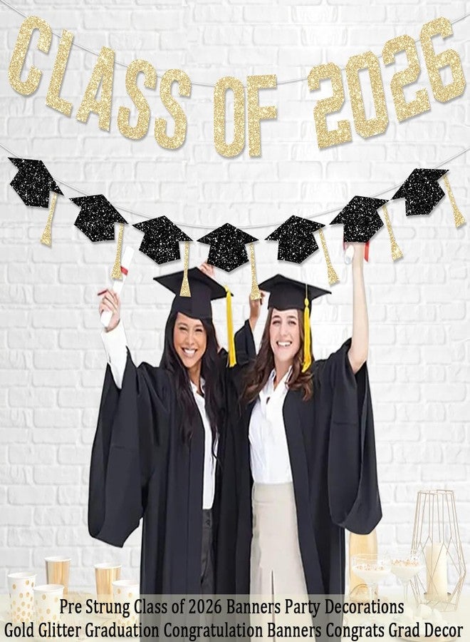 زينة تخرج جاهزة للتعليق، لافتة تهنئة لدفعة 2026، لون ذهبي لامع، تهانينا للخريجين مع شرابة، ديكور حفلات، هدايا حفلات للجامعات والمدارس الثانوية، لون أسود، لا تحتاج إلى تركيب يدوي - Image 2